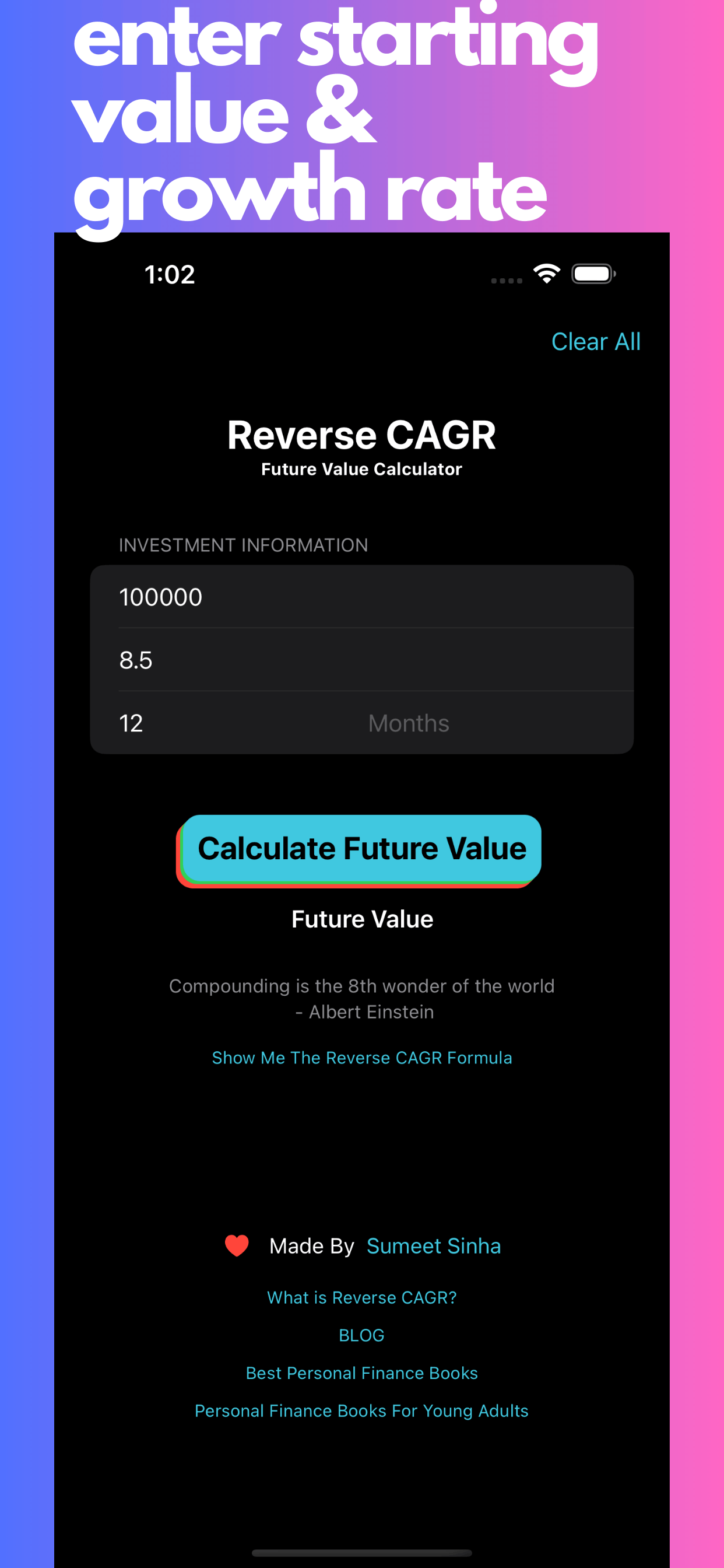 Reverse CAGR Calculator